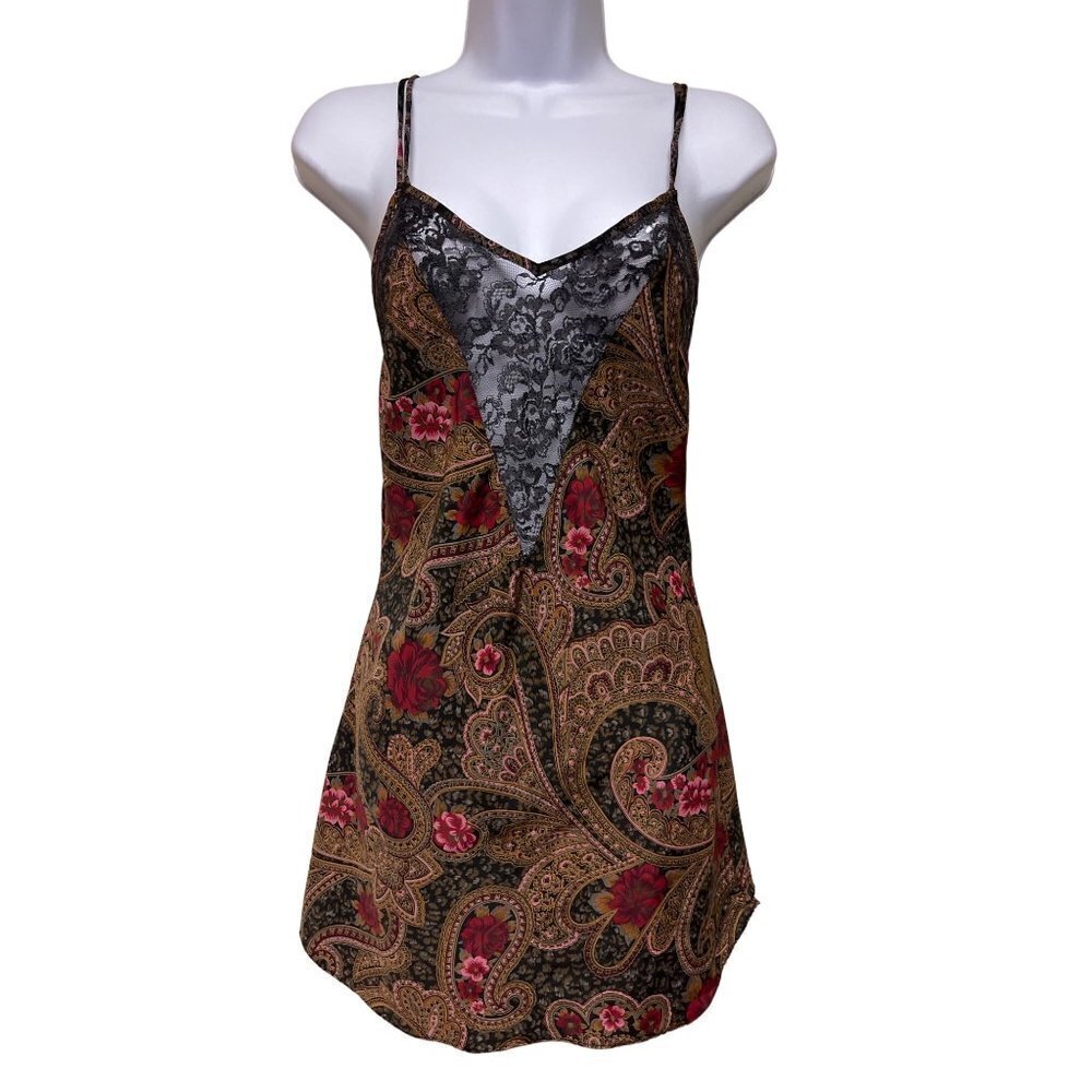 Victoria's Secret Gold Label Brown Pink Floral Paisley Nightie Women's Size XS